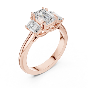Bague en or rose à trois pierres taille émeraude, élégante, pour femme, fiançailles, mariage, anniversaire, bijou de mode, cadeau - Product Image 4