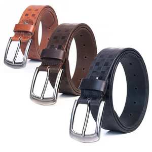 Ceinture pour homme en cuir de vache véritable, à boucle carrée en acier massif, pour jeans décontractés, haute résistance, écologique, légère, vente en gros - Product Image 1