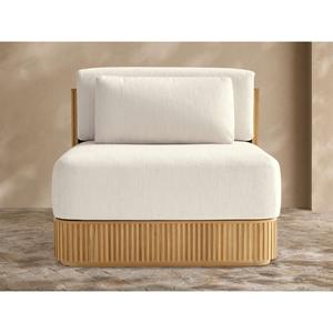 Fauteuil de salon d'extérieur moderne sans accoudoirs, structure en teck massif à panneaux cannelés, coussins profondément rembourrés, mobilier modulaire de luxe pour complexe hôtelier - Product Image 6