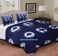 Parure de draps plats style asiatique Royal Home Decor, jetables, bleu indigo, 100 % coton, 200 fils, 110 g/m², toutes saisons, avec 2 taies d'oreiller