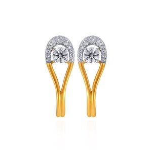 Luxury Two Tone Gold and <b>Silver</b> Lab Grown Ring with Brilliant Round Center Stone, Sparkling Pavé Halo and Elegant Earrings - Product Image 1