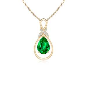 14K Solid Gold Natural Oval Emerald <b>Infinity</b> Pendant With Diamond X Motif Classic Fine Jewellery Anniversary Gift For Her 2026 - Product Image 1