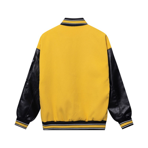 New <b>Royal</b> <b>Blue</b> Wool Black Leather College Bomber <b>Jacket</b> Stand Collar Varsity Letterman High Street Design Front Logo-for Winter - Product Image 2