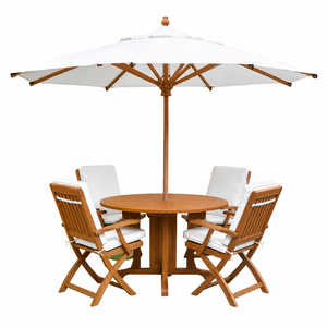 Juego de Comedor de Lujo para Exteriores en Madera de Teca con Mesa Redonda, 4 Sillas Plegables y Sombrilla Grande para Patio, Hotel, Resort o Jardín - Product Image 2