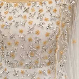 White Pearl Crystal Embellished Chiffon <b>Cape</b> Gown for <b>Women</b> Designer Bridal Evening Dress Premium Wedding Reception Embroidery - Product Image 2