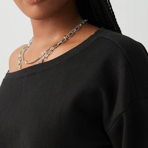 Sudadera Urbana Acogedora de Lujo para Mujer, Oversize, de un Solo Hombro, de Lana, con Lavado Ácido, Transpirable, Estilo Casual para Invierno y Otoño - Product Image 3