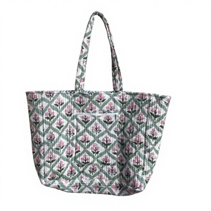 Bolsa de Compras Reversible Grande, Multicolor, Estampada a Mano, de Algodón Acolchado, Lavable, Resistente, Sostenible, Estilo Boho - Product Image 1