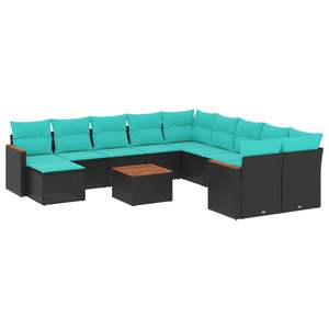 Conjunto de Sofá de Jardín de Ratán Sintético Negro con Cojines, 12 Piezas, Muebles de Exterior de Diseño Contemporáneo para Asientos de Jardín, para 10 Personas o Más - Product Image 1