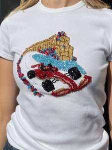 Red Country Code +965 Beaded Embroidery Ribbed Cotton Tank Top Women Summer Sleeveless Crop <b>Shirt</b> Garment Procurement Base - Product Image 4