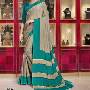 Saris uniformes imprimés en crêpe de polyester de qualité supérieure, 95 GSM, largeur 44 pouces, imprimé floral élégant pour le bureau et l'école, lot de 5 - Product Image 1