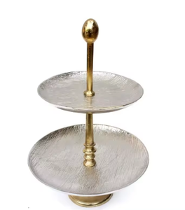 Soporte de metal dorado antiguo para tartas de 2 niveles, bandejas de exhibición de postres con forma personalizada, perfecto para bodas, cumpleaños y eventos. - Product Image 2
