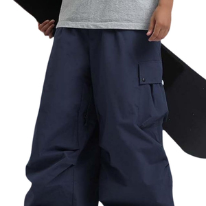 Pantalon de ski unisexe imperméable grande taille bleu marine style cargo avec fermeture boutonnée séchage rapide respirant pour adultes en solde - Product Image 3