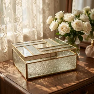Artisan Design B982 <b>Jewelry</b> Organizer Box with Metal Frame and <b>Mirror</b> Lid <b>Storage</b> for <b>Jewelry</b> Vanity Decor From Uttar Pradesh - Product Image 3