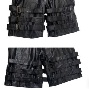 Men's Black PU Leather Bermuda Shorts With Buckle Straps Gothic Style Mid Waist Button Fly - Product Image 2