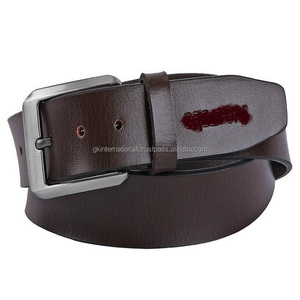 Cinturón informal de cuero de moda para hombre de calidad de exportación en cuero genuino marrón con hebilla de un solo pin chapada en plata sólida pedido al por mayor - Product Image 5