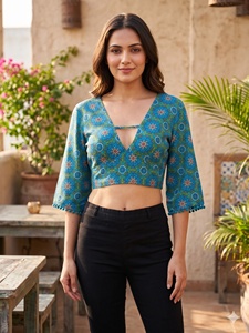 Blusas Elegantes de Rayón para Mujer, Cuello en V, Manga Corta, Diseño Geométrico Vintage, Estilo Casual, Tejidas, Ecológicas, Bonitas, para Playa o Verano - Product Image 5