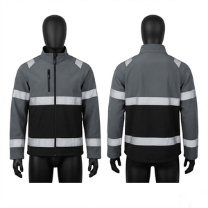 Veste de travail pour homme, tissu softshell polyester 280 GSM, gris noir, panneau réfléchissant, logo personnalisé, vêtements de travail de sécurité industrielle - Product Image 1
