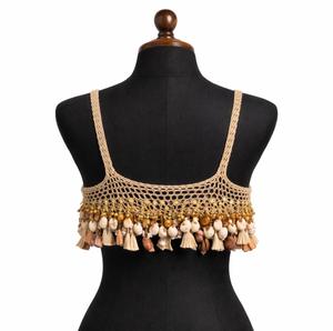 Top Corto de Ganchillo Bohemio Hecho a Mano OEM/ODM, Ecológico, con Adornos de Conchas y Borlas, para Mujer - Product Image 2