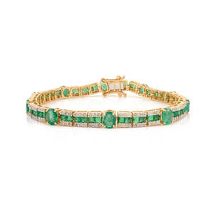 Bracelet tennis tendance 5,75 CTW en or 14 carats avec émeraudes vert forêt et diamants - Product Image 2