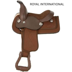 Silla de Montar Clásica de Cuero Marrón Estilo Western con Estribos, Cómoda para Montar a Caballo en Ranchos, Senderos y Rodeos - Product Image 1