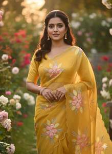 Sari en soie de mousseline de créateur indien le plus vendu, avec chemisier élégant et stylé, tenue ethnique tendance pour mariage - Product Image 3