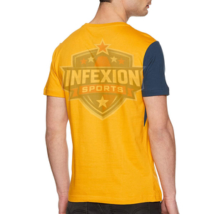 เสื้อยืดแขนสั้นผู้ชาย คอโอ ทรงลำลอง ดีไซน์เรียบง่าย สีเหลืองกรมท่า - Product Image 2