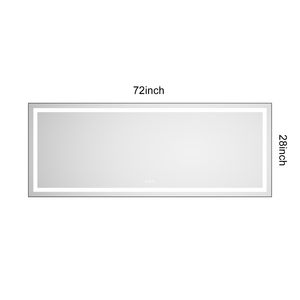 Specchio da Bagno a LED da Parete 72 x 28 Pollici con Cornice in Alluminio, Retroilluminazione e Illuminazione Frontale, Antiappannamento, Memoria 3, Specchio per Vanità - Product Image 6
