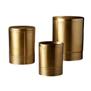 Bocaux cylindriques en verre à bord doré avec couvercles métalliques, empilables, pour la conservation des aliments et la fraîcheur en cuisine - Product Image 5