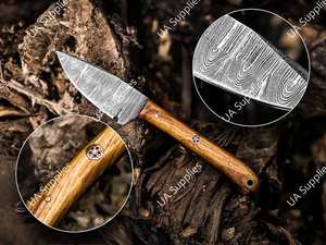 มีดดาบเหล็กดามัสกัสขนาด 3 นิ้ว ใบมีดคมกริบ ปลายแหลม ด้ามจับเต็มด้าม สำหรับพกพา ใช้ในชีวิตประจำวัน เอาตัวรอด ตั้งแคมป์ กิจกรรมกลางแจ้ง พร้อมปลอกหนัง ด้ามไม้ปักก้า รับผลิตแบบ ODM/OEM - Product Image 6