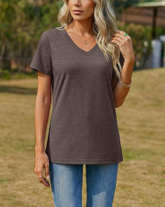 Servicio OEM al por Mayor, Camisetas Casuales de Verano y Primavera para Mujer con Logotipo Personalizado, Estampado Ecológico, Cuello en V Básico, 160 GSM, 100% Algodón - Product Image 5