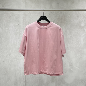 Camiseta Rosa Oversize de Algodón para Hombre, Estilo Casual de Manga Corta, Cuello Redondo, Jersey Liso, Ajuste Regular, Tejido Liso Teñido - Product Image 1