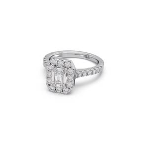 <b>Emerald</b> Cut Halo Luxury Engagement <b>Ring</b> Moissanite Wedding Band <b>Silver</b> Plated Gift Anniversary Jewelry for Women - Product Image 2