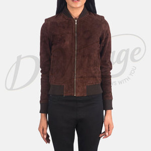Women Chocolate Brown Genuine Suede <b>Leather</b> Bomber <b>Jacket</b> Slim Fit Premium Goat Suede Casual Winter Outerwear Fashionable Coat - Product Image 3