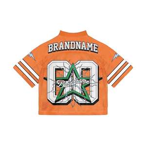 เสื้อฟุตบอลตาข่ายถักทรงโอเวอร์ไซส์ คอวี ตัดเย็บแบบตาข่ายสี่เหลี่ยม ผู้ผลิตเสื้อผ้าบุรุษแบบสั่งทำ เสื้อฟุตบอลสไตล์อเมริกันย้อนยุค - Product Image 3