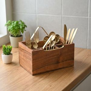 Wooden <b>Caddy</b> Holder For Cutlery Set Home & <b>Kitchen</b> Organizer Rectangular Spoon Holder For Restaurant Cafe Wedding Party - Product Image 3