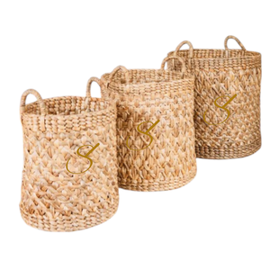 Round Woven Laundry Basket – Boho Plant Basket – Laundry <b>Hamper</b> Brown – <b>Large</b> Basket Made of Water Hyacinth RAJA - Product Image 3