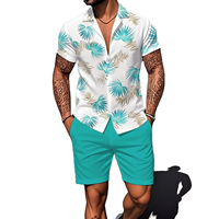 Men's Solid Casual Sport Cuban Collar Shirt Shorts Set Loose Fit Gym Wear 100% Cotton Satin Quick Dry Summer Fashion