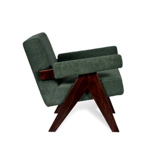 Fauteuil rembourré style Pierre Jeanneret en bois massif avec pieds en V et tissu bouclé vert pour salon de direction - Vente en gros - Product Image 6