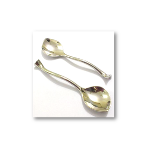 Ensemble de 2 cuillères de luxe en acier inoxydable avec manches torsadées or rose, bord droit, élégant, moderne, couverts décoratifs - Product Image 2