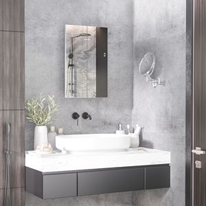 Armadietto da Bagno Bianco a Parete con Specchio, Mobile Incassato con Ripiani Portaoggetti - Product Image 2