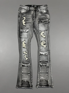 <b>Men's</b> Custom Stonewashed <b>Denim</b> <b>Jogger</b> Pants Mid Waist Button Fly Multiple Pockets Casual Streetwear Breathable Straight Fit - Product Image 2