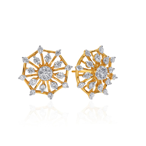 Boucles d'oreilles en or massif 14 carats avec diamants de laboratoire taille brillant rond, motif marguerite mignonne, bijoux pour femme à porter au quotidien - Product Image 2