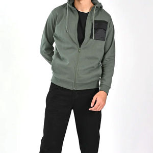 Men's Olive Green <b>Zip</b>-Up <b>Hoodie</b> Regular Fit Cotton French Terry <b>Pocket</b> Casual Autumn Wear - Product Image 3