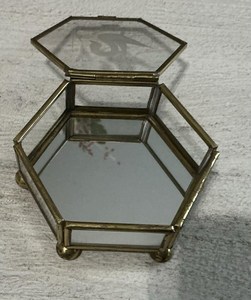 Fancy Hexagonal <b>Glass</b> Jewelry <b>Box</b> Modern Design Gold Brass Metal Frame Clear Display Trinket Keepsake Organizer Wedding Ring <b>Box</b> - Product Image 1