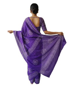 <b>Purple</b> Cotton Mulmul <b>Saree</b> Floral Print Lightweight Quick Dry Regular Fit Women Casual and Festival Wear - Product Image 2
