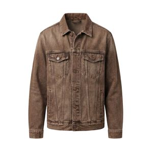 <b>Men</b> Cowboy Style Faded Cotton Vintage Denim <b>Jacket</b> Brown Distressed Breathable Cotton Acid Wash <b>Jackets</b> - Product Image 1