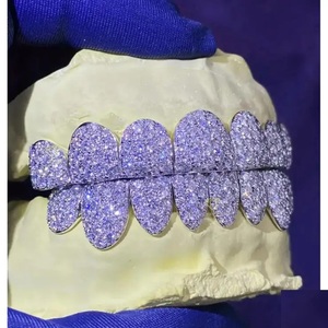 Grillz dentaire Iced Out avec cristaux ronds taille brillant, plaqué or 22 carats, style Hip-hop, unisexe, bijoux corporels pour usage quotidien - Product Image 2