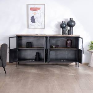 Vandana Autumn Core industrial glass-fronted <b>sideboard</b> in metal and exotic wood, 180 cm - Product Image 2