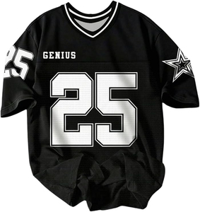 Maillot de football respirant en mesh noir Genius 25 avec nom d'équipe personnalisé, chemise de sport et emblème étoile 100% polyester - Product Image 1