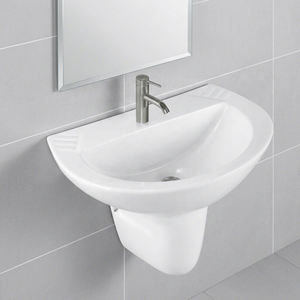 Vistaar Capri Space Saving Wall Hung Half Pedestal Ceramic Wash Basin Sink For Villa Project Supply - Product Image 3